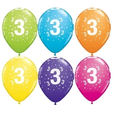 BALON Z NADRUKIEM CYFRY"3", 11"/6szt. URODZINY-7676