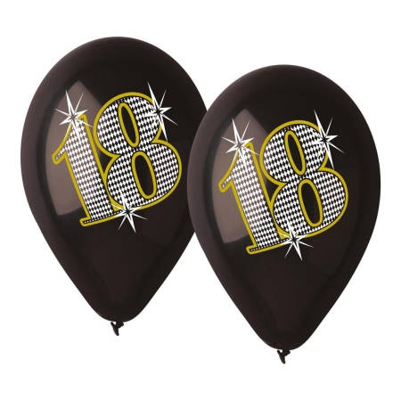 BALONY 18-TE URODZINY CZARNE ZŁOTY NADRUK-7156