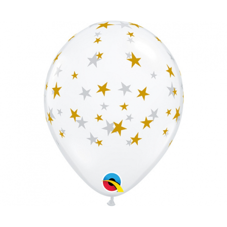 BALONY PRZEŹROCZYSTE W ZŁOTE GWIADKI 5"/100szt.-7673